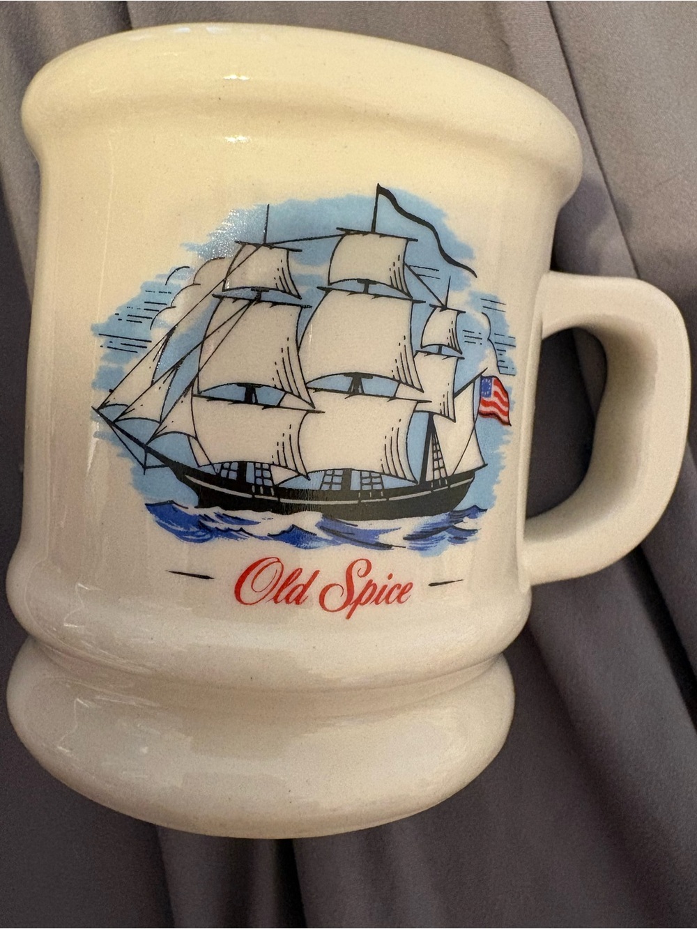 Vintage Old Spice Cream Ceramic Mug with Nautical Ship Illustration